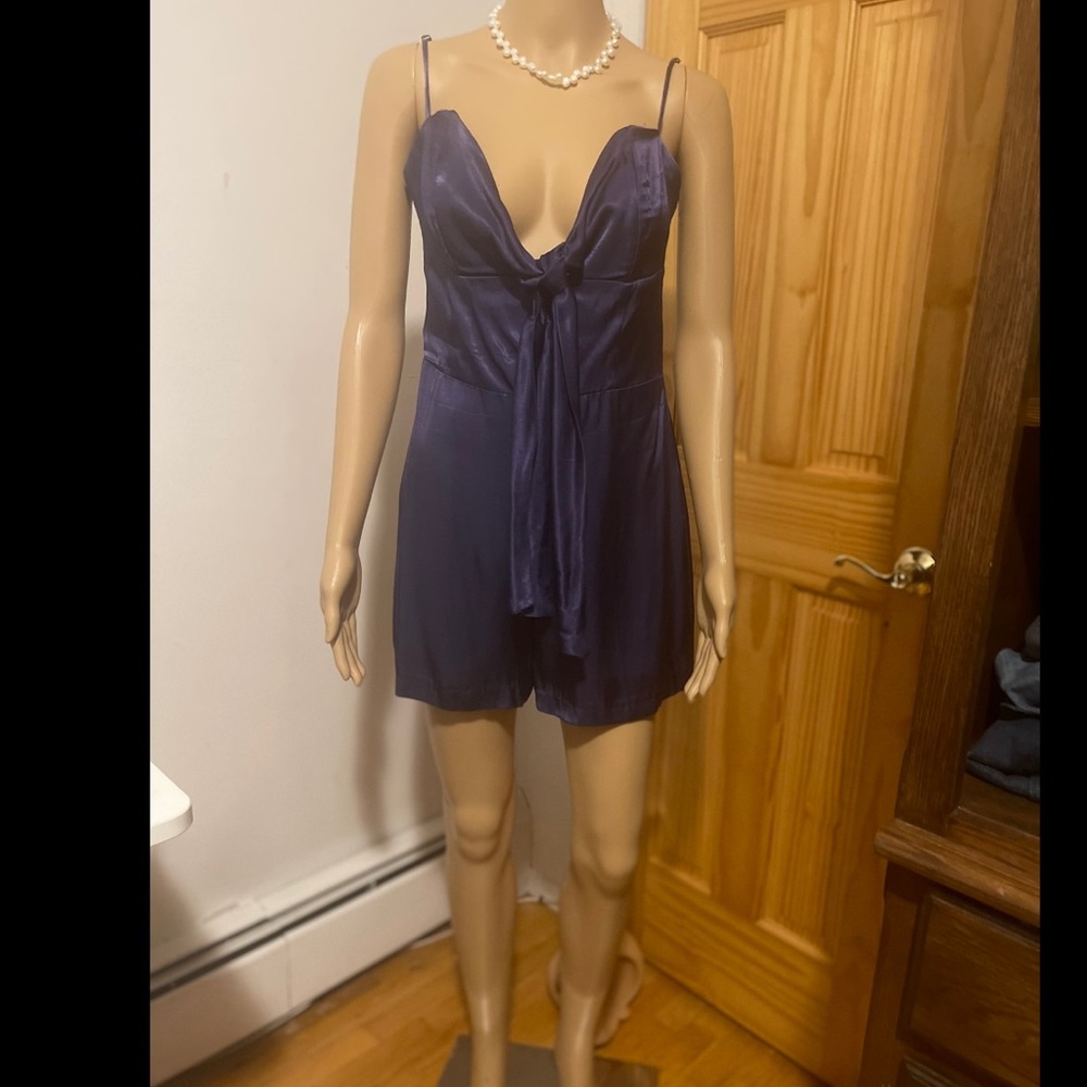 Karina Grimaldi blue silk lowcut romper size S - Picture 3 of 4